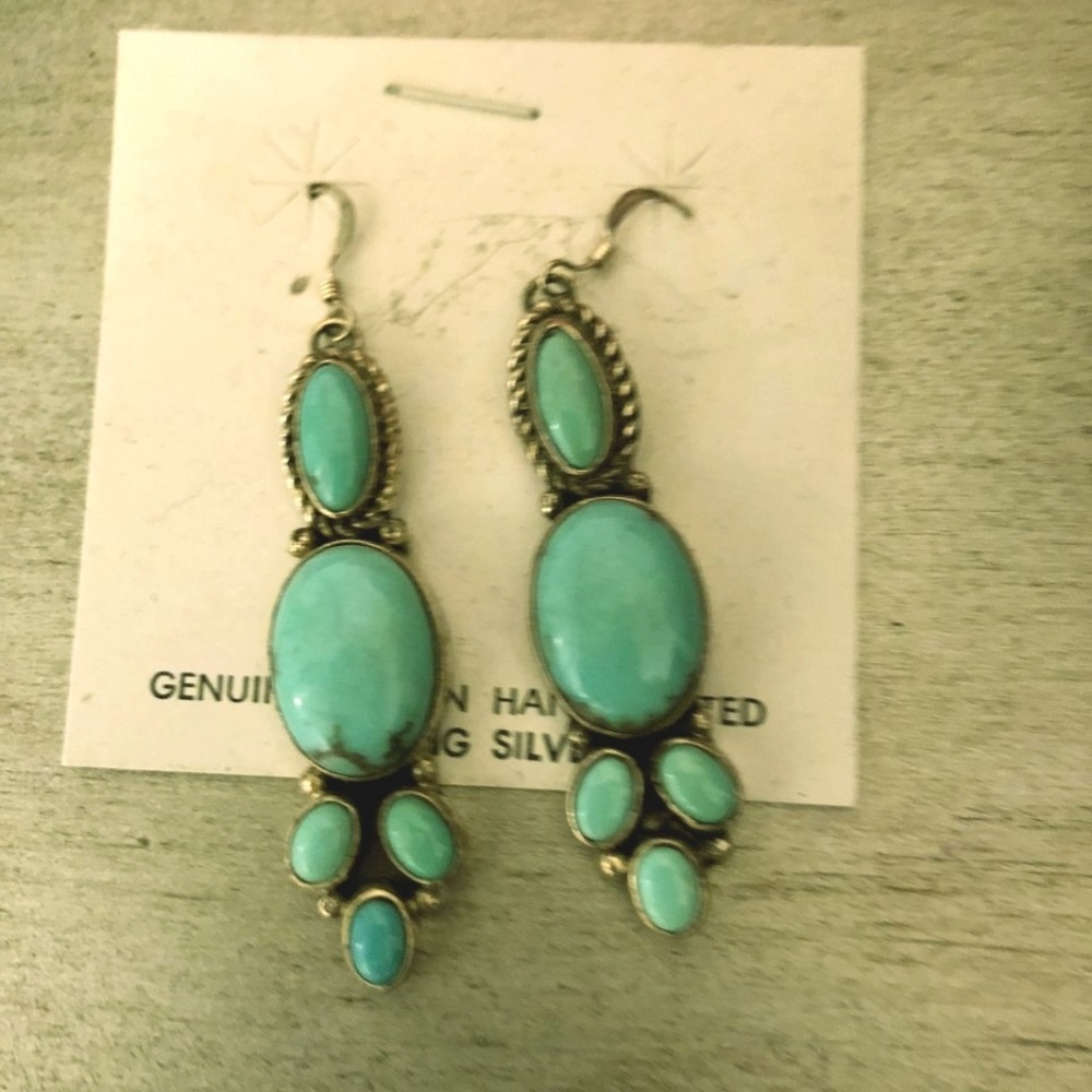 Genuine handcrafted silver turquoise earrings